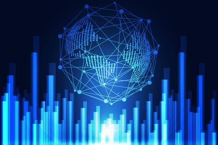 技术概念世界数字链路网络连接在高科技蓝色背景下照片